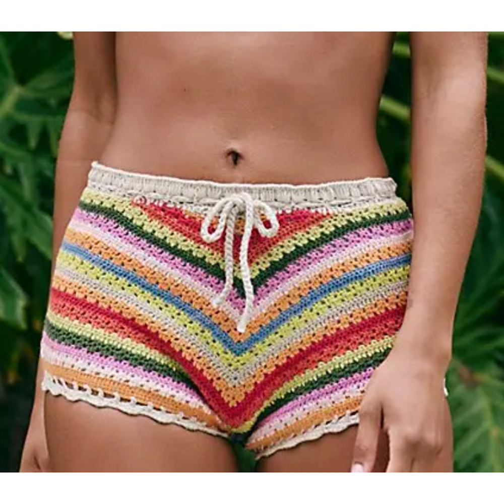 IT'S NOW COOL FREE PEOPLE CROCHET BOYSHORT SHORTIE BIKINI SWIMSUIT BOTTOMS L/XL